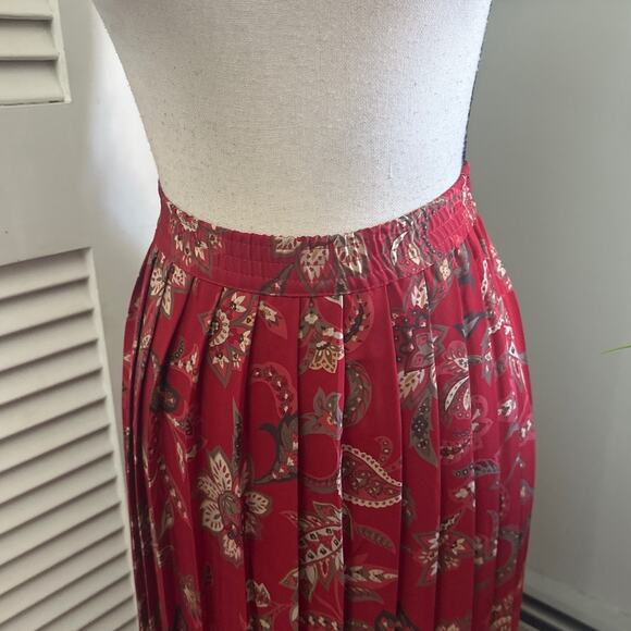 Vintage ALFRED DUNNER Womens Skirt 14 Red Floral Pleated Midi Modest Retro 90s - Picture 4 of 10